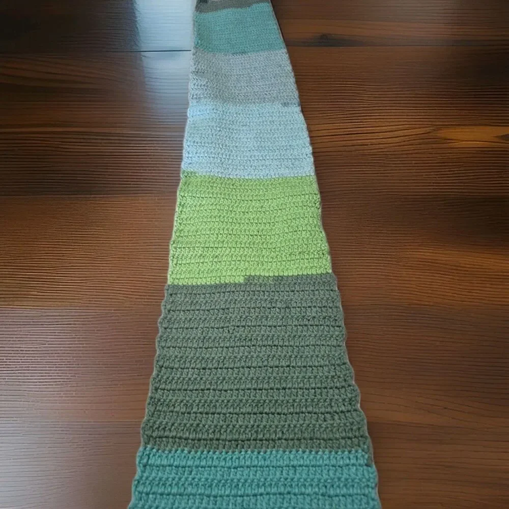 Handmade Crochet Scarf Neck Warmer Blue Green Grey Vintage 50